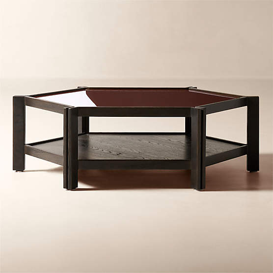 Obair 48" Red Enamel and Oak Hexagon Coffee Table by Casa Dean by Swizz Beatz