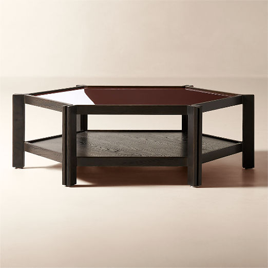 Obair 48" Red Enamel and Oak Hexagonal Coffee Table by Casa Dean by Swizz Beatz
