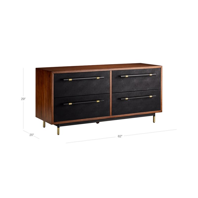 View Oberlin 4-Drawer Low Black Vegan Leather and Wood Dresser - image 3 of 13