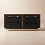 Oberlin 4-Drawer Black Leather and Wood Dresser