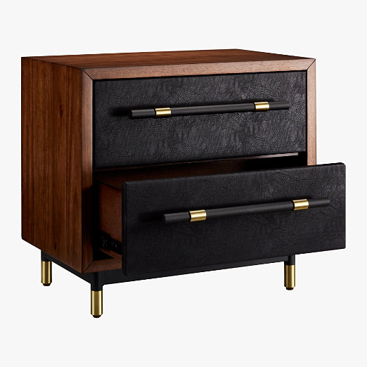 Oberlin 2-Drawer Vegan Leather and Wood Nightstand