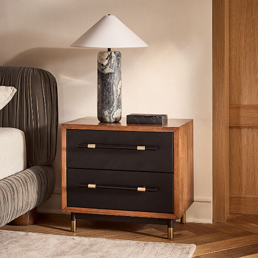 Oberlin 24" Vegan Leather and Wood 2-Drawer Nightstand Set of 2