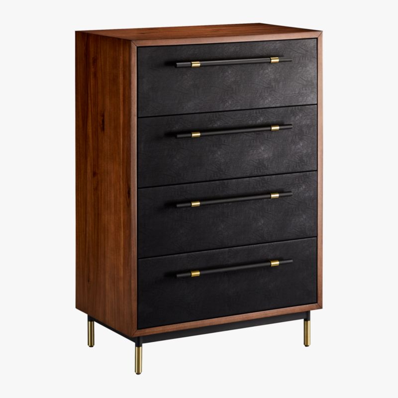 Oberlin 4-Drawer Tall Black Vegan Leather and Wood Dresser - image 5 of 10