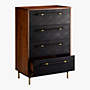 Oberlin Tall 4-Drawer Black Leather and Wood Dresser + Reviews | CB2