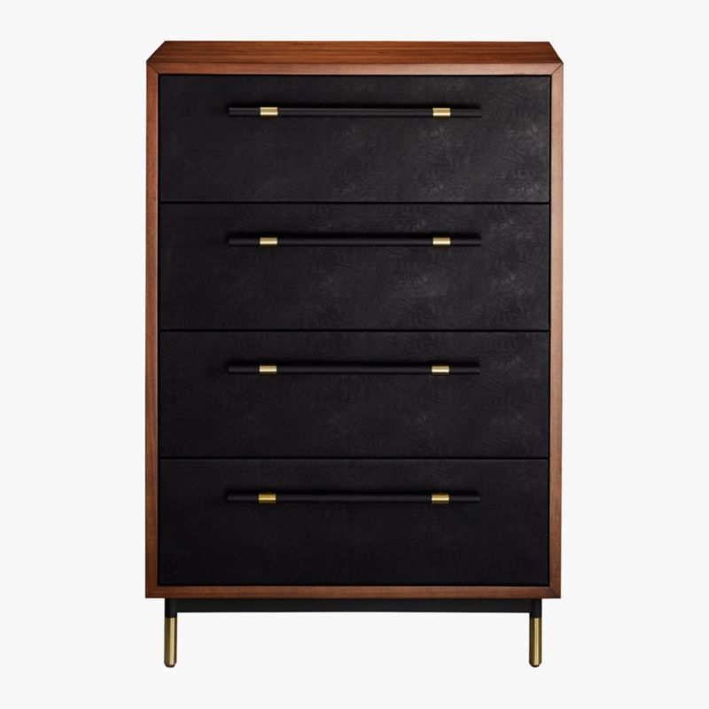 Oberlin 4-Drawer Tall Black Vegan Leather and Wood Dresser - image 4 of 10