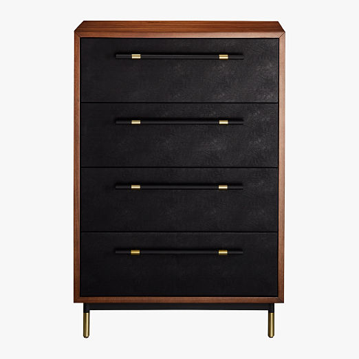 Oberlin Tall 4-Drawer Black Vegan Leather and Wood Dresser