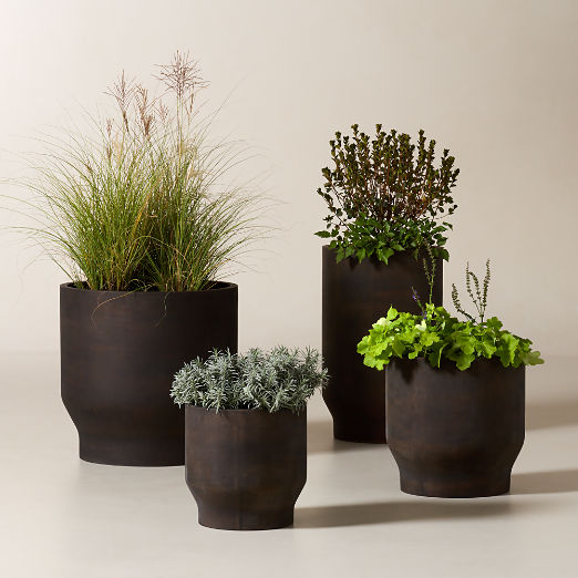 Oberon Antiqued Dark Brown Cement Indoor/Outdoor Planters