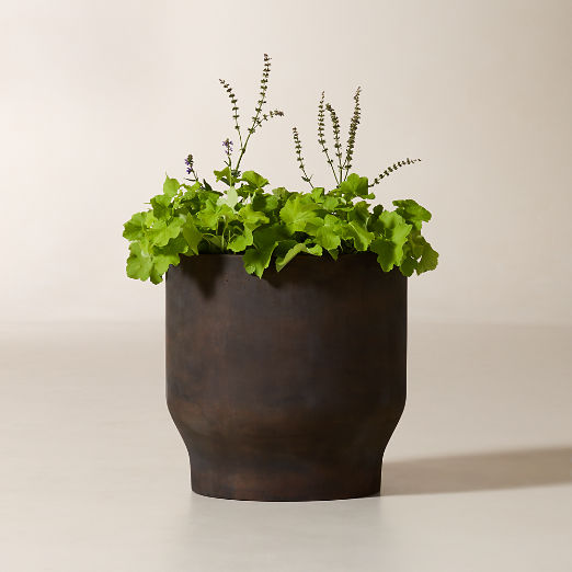 Oberon Antiqued Dark Brown Cement Indoor/Outdoor Large Planter 20"