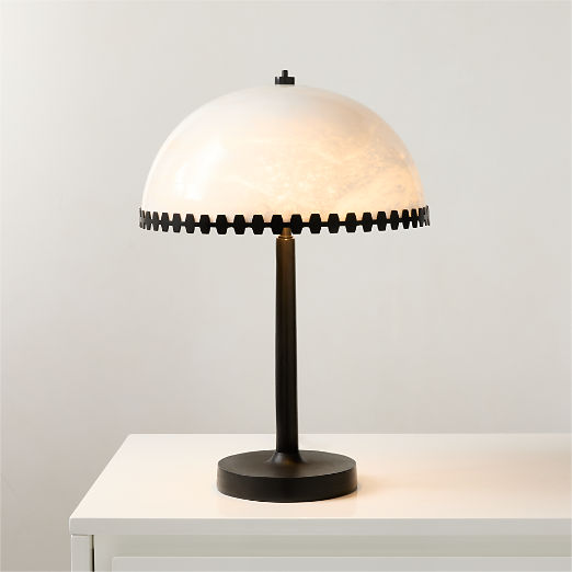 Oceana Black Metal Table Lamp with Alabaster Shade