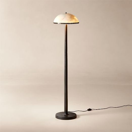 Oceana Black Metal Floor Lamp with Alabaster Shade