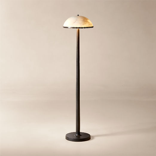 Oceana Black Metal Floor Lamp with Alabaster Shade