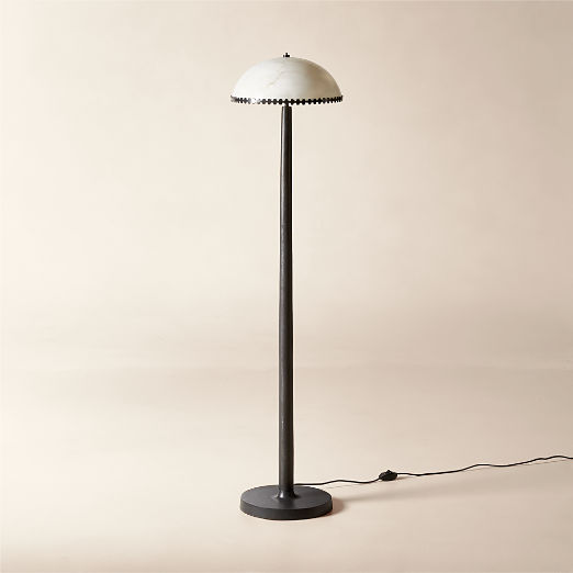 Oceana Black Metal Floor Lamp with Alabaster Shade