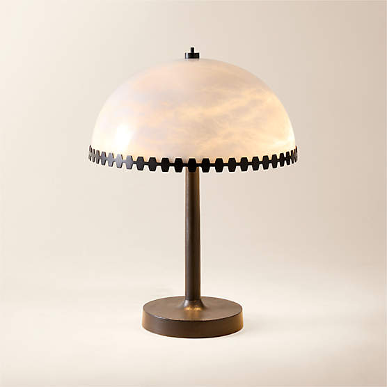 Oceana Black Metal Table Lamp with Alabaster Shade