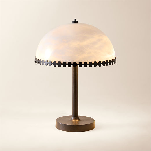 Oceana Black Metal Table Lamp with Alabaster Shade