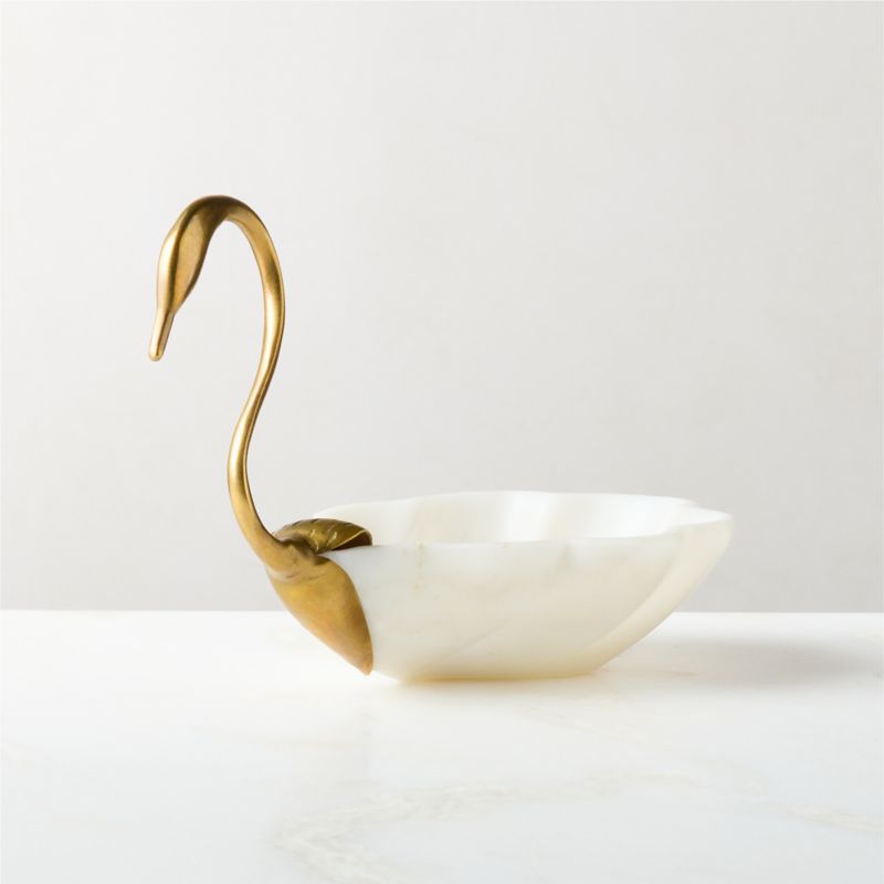 Odetta White Marble and Cast Brass Serving Bowl - image 3 of 4