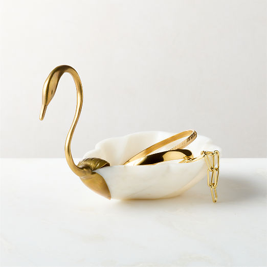 Odetta White Marble and Cast Brass Serving Bowl