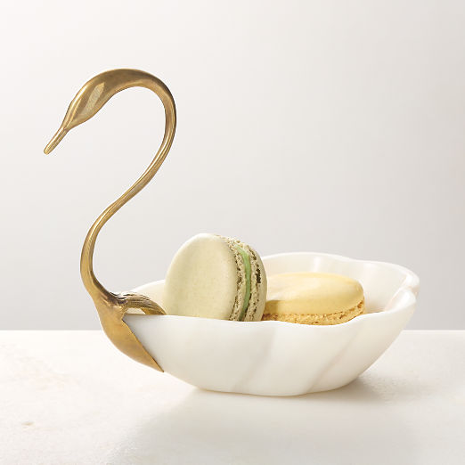Odetta White Marble and Cast Brass Serving Bowl