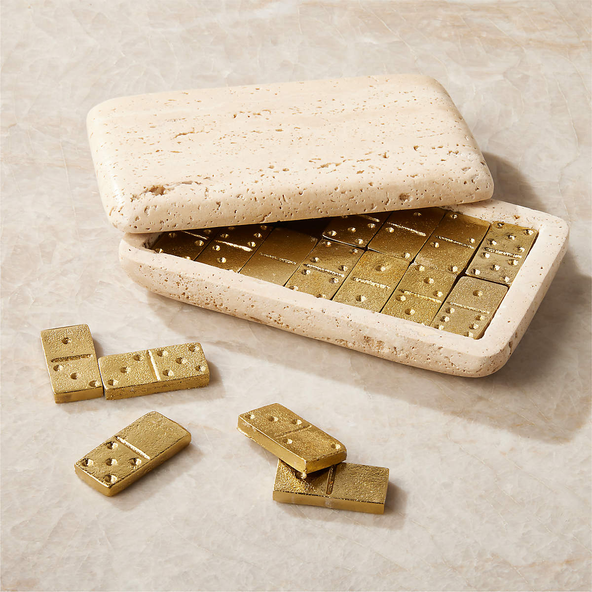 Ollin Travertine and Cast Aluminum Domino Set | CB2