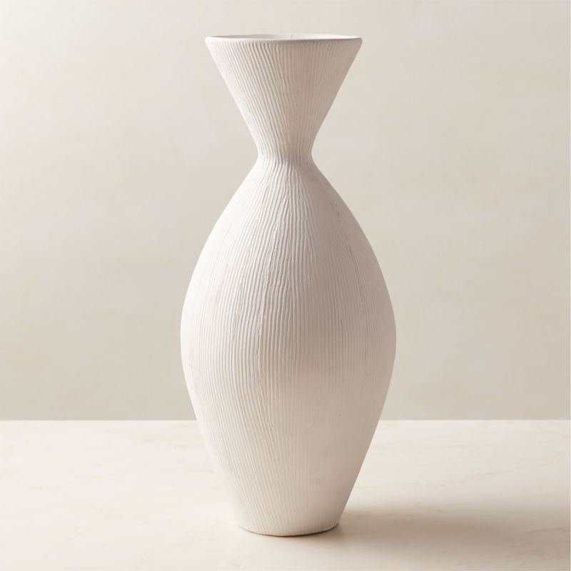 Olpe Ribbed White Terracotta Vase - image 2 of 10