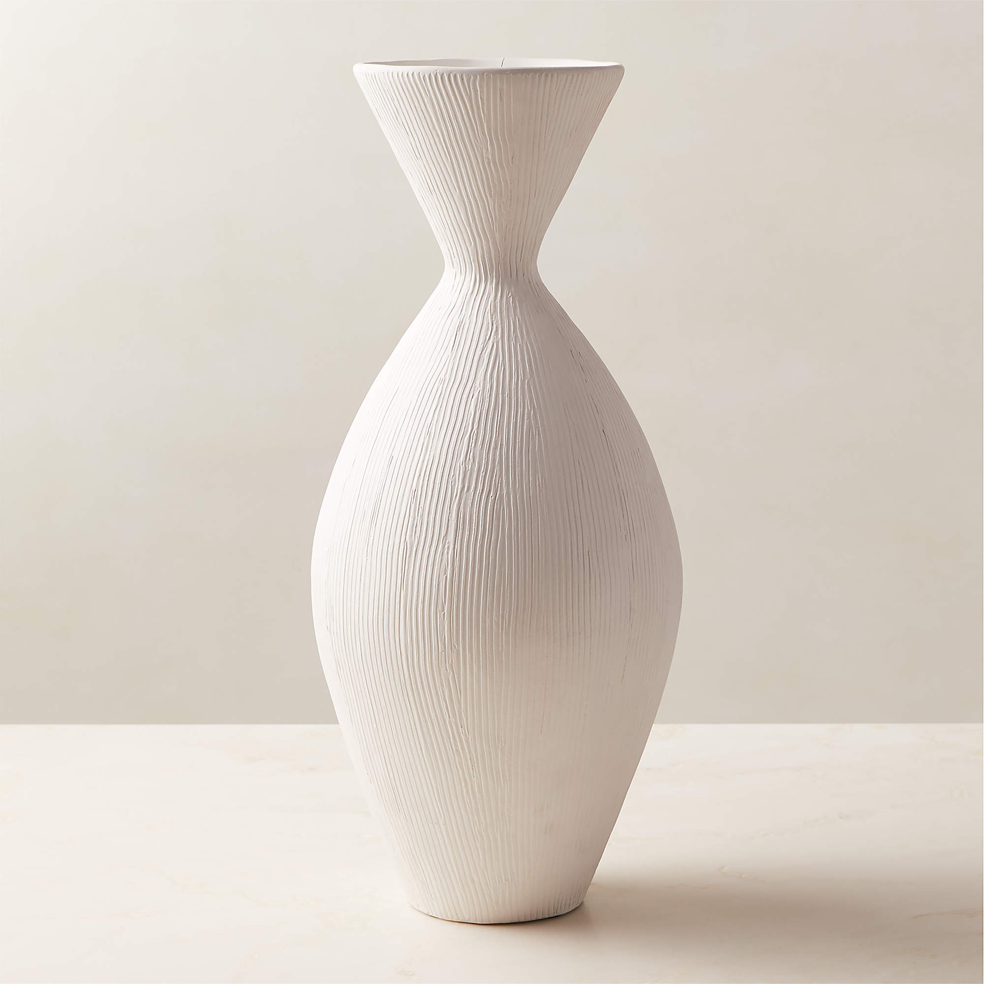 Olpe Ribbed White Terracotta Vase | CB2 Canada