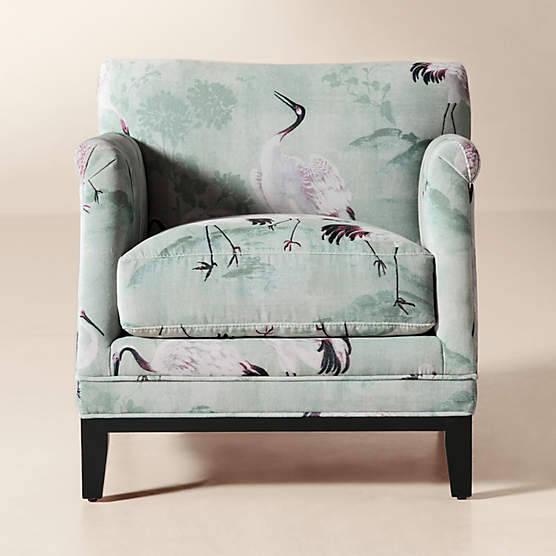 Olson Crane Print Performance Velvet Accent Chair