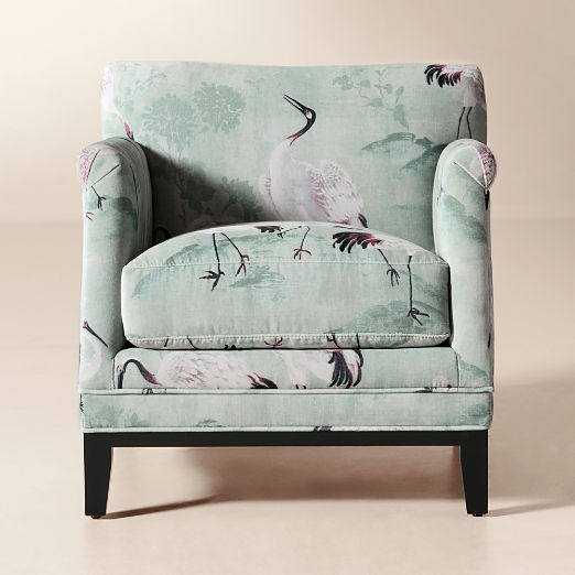Olson Crane Print Performance Velvet Accent Chair