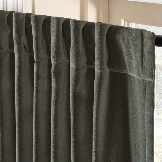 Olive Green Organic Cotton Velvet Window Curtain Panel 48"x96"