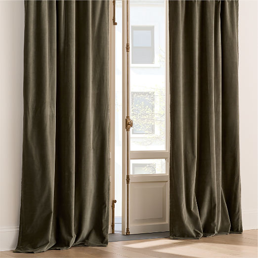 Olive Green Organic Cotton Velvet Window Curtain Panel