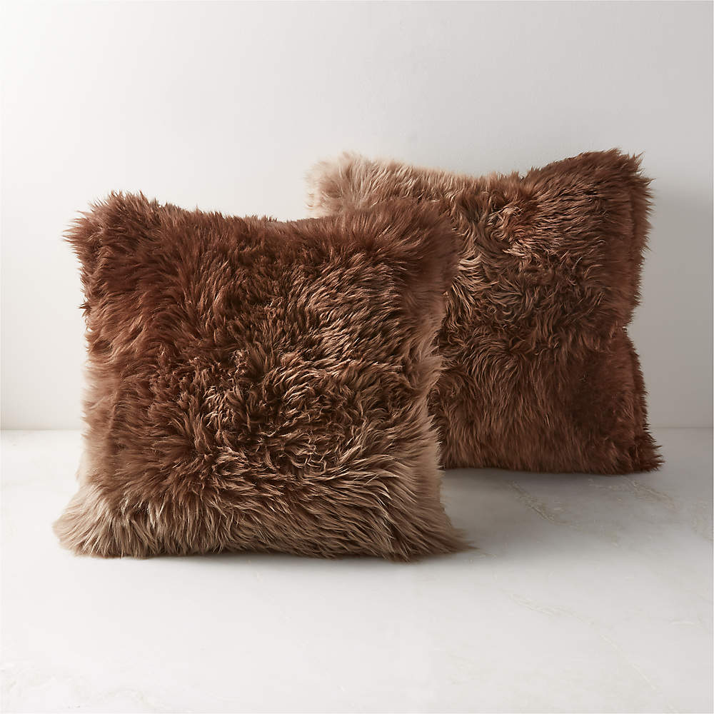 Brown Ombre Fur Modern Throw Pillow with Feather-Down Insert 20