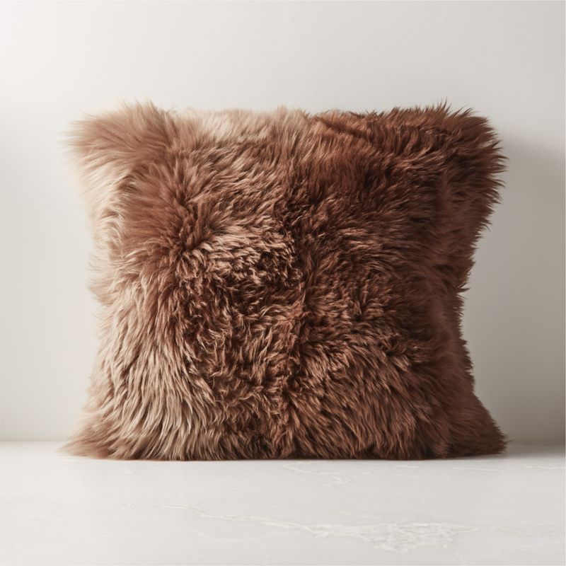 View Brown Ombre Sheepskin Bur Throw Pillow with Feather-Down Insert 20" details