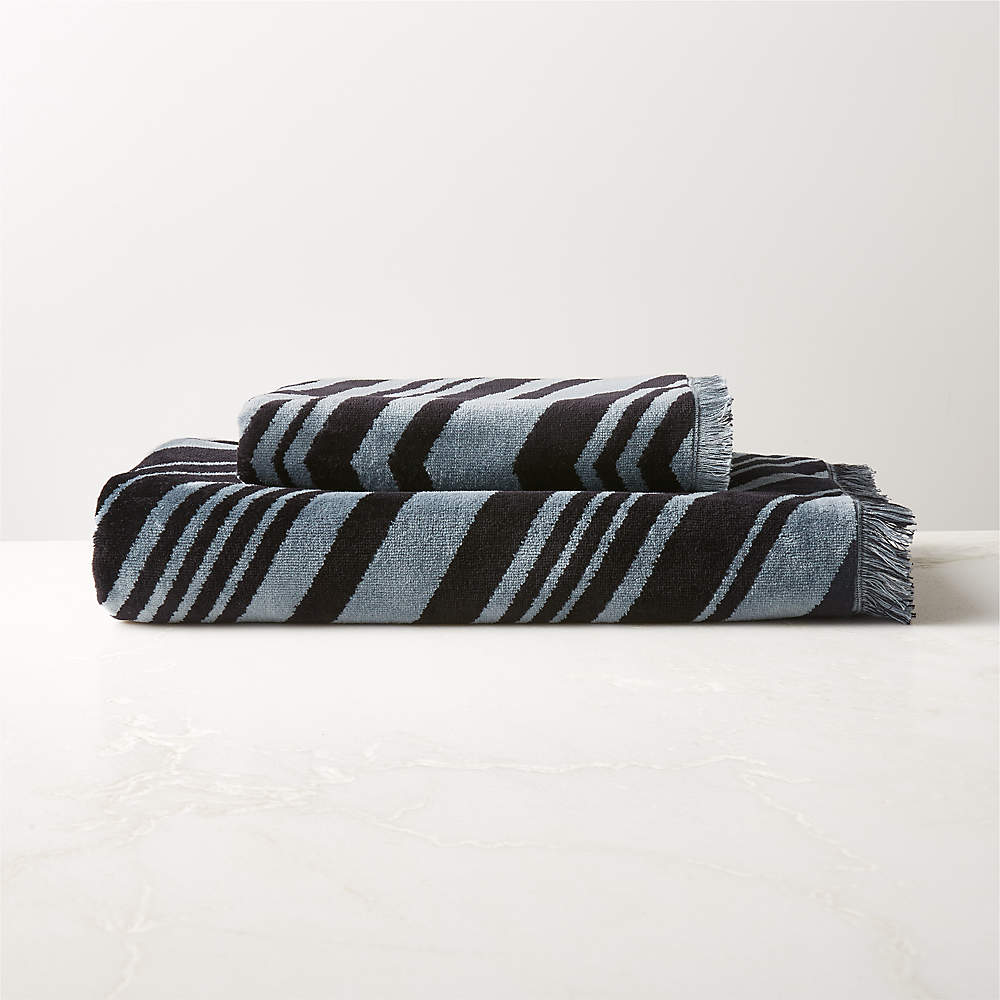 Onca Organic Cotton Blue and Black Bath Towels by Kravitz Design