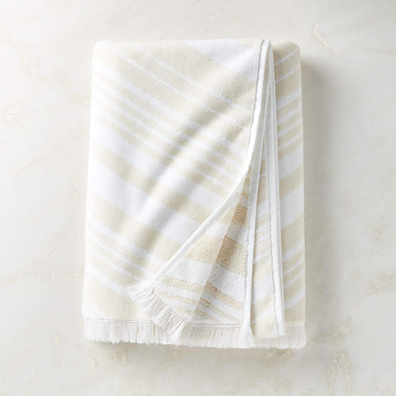 Onca Organic Cotton Ivory and White Bath Towel by Kravitz Design