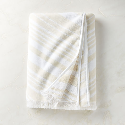 Onca Organic Cotton Ivory and White Bath Towel by Kravitz Design