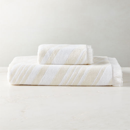 Onca Organic Cotton Ivory and White Bath Towels by Kravitz Design