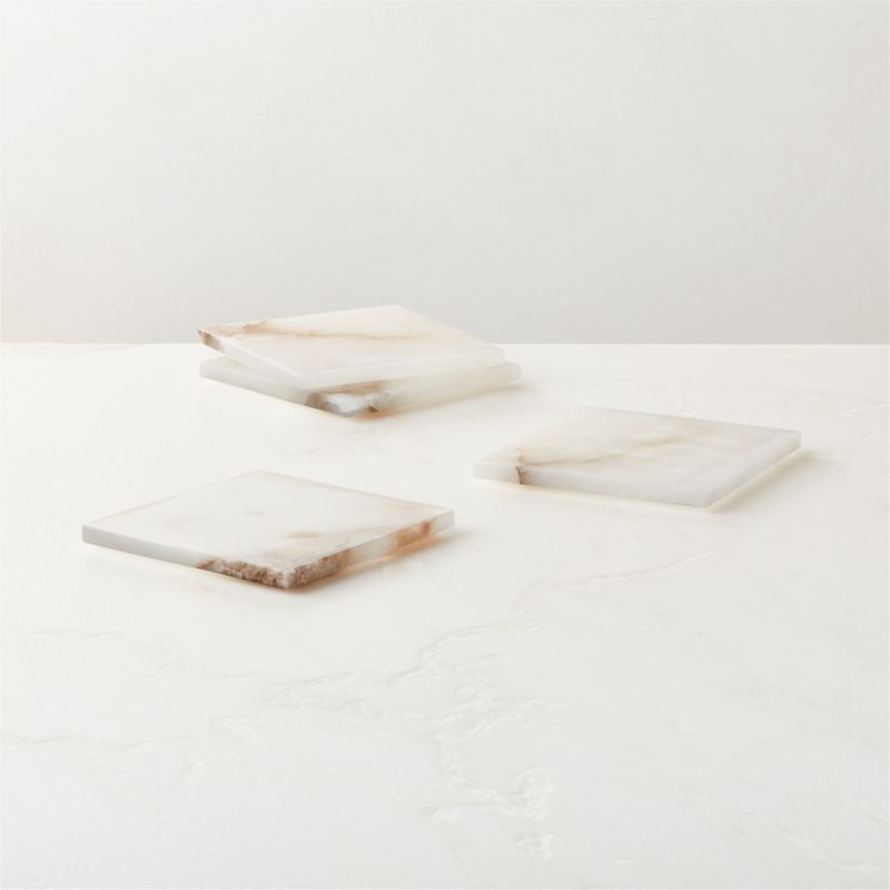 View Oni White Alabaster Coasters Set of 4 details