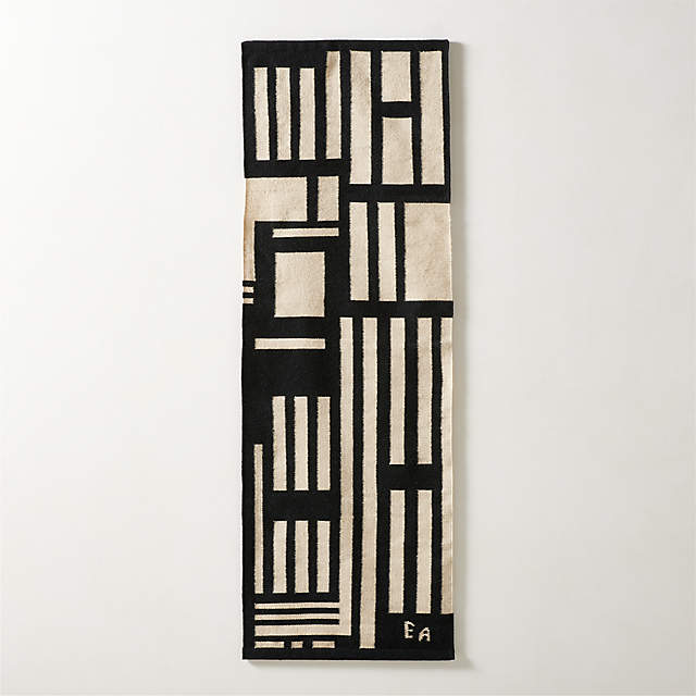 Op 66 Black and Ivory Wool Tapestry 24''x72