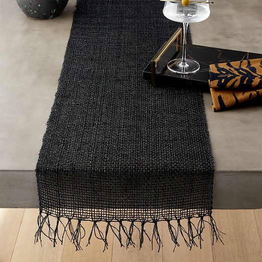 Open Weave Black Table Runner 14"x120"