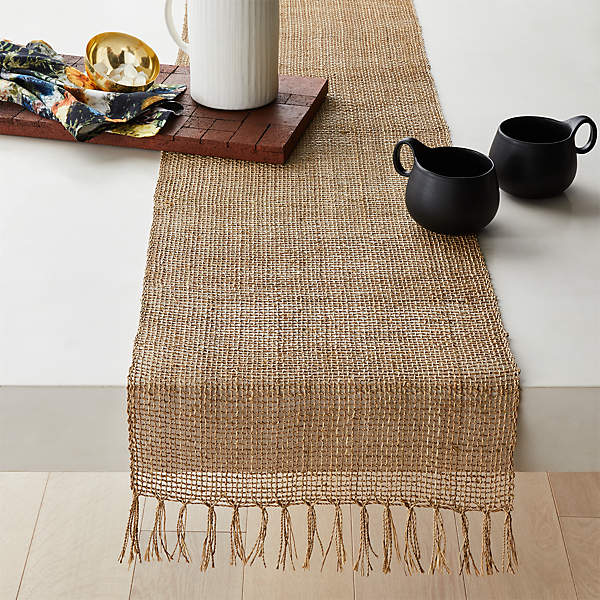 afternoon Traveling merchant Duplicate Open Natural Woven Table Runner 14"x90" + Reviews | CB2