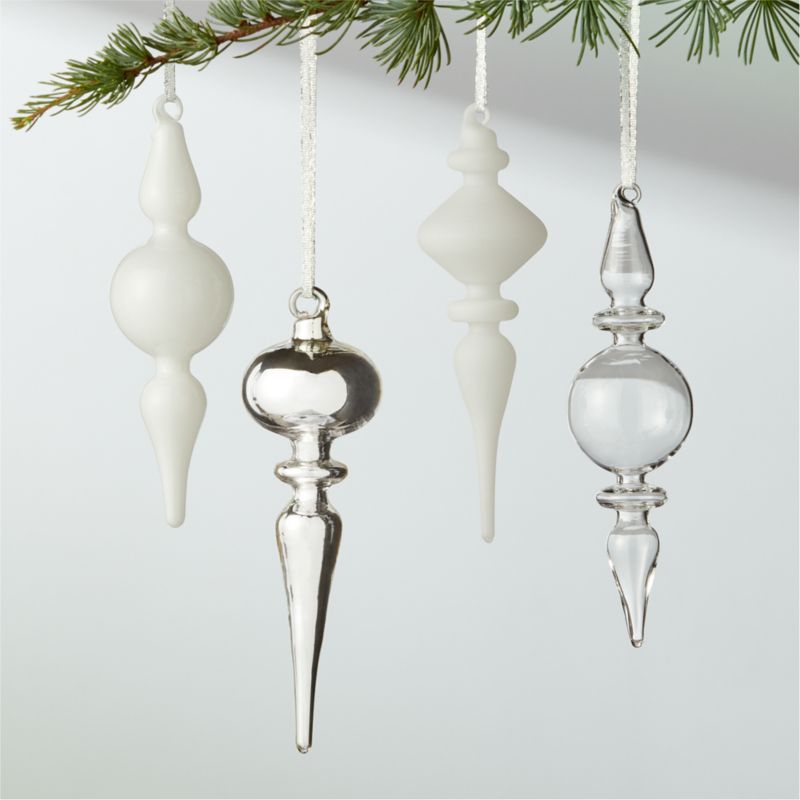 Optic White Glass Teardrop Christmas Tree Ornaments Set of 4 - image 0 of 3