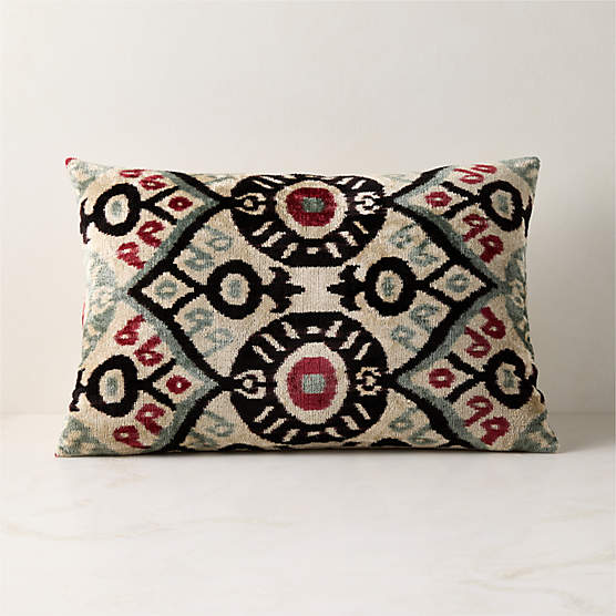 Ora Iced Blue and Black Turkish Silk Lumbar Pillow with Down-Alternative Insert 22"x15"