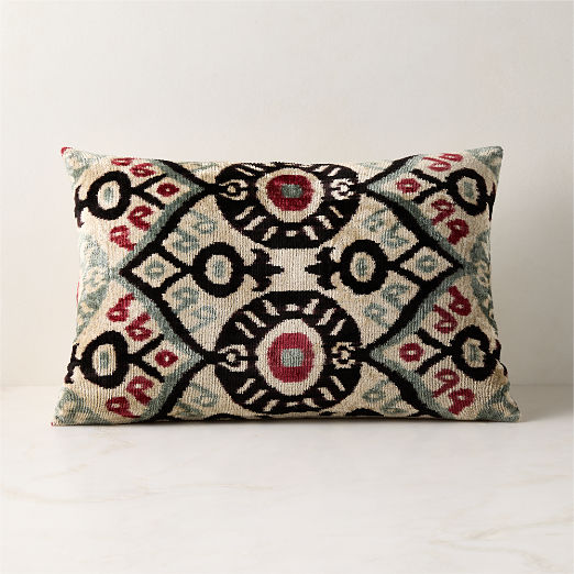 Ora Iced Blue and Black Turkish Silk Lumbar Pillow with Down-Alternative Insert 22"x15"