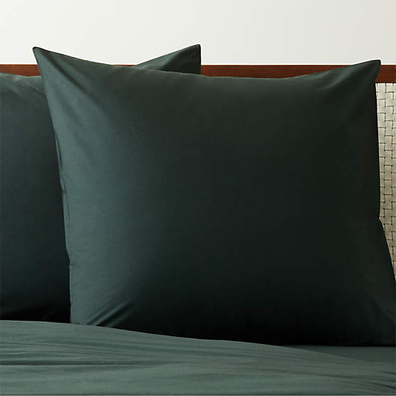 Organic Cotton Percale 400 Thread Count Scarab Green Euro Pillow Shams Set of 2