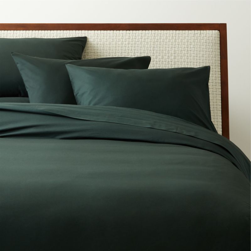 View Organic Cotton Percale 400 Thread Count Scarab Green King Duvet Cover details