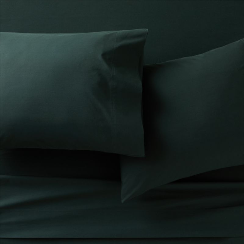 View Organic Cotton Percale 400 Thread Count Scarab Green Queen Sheet Set details