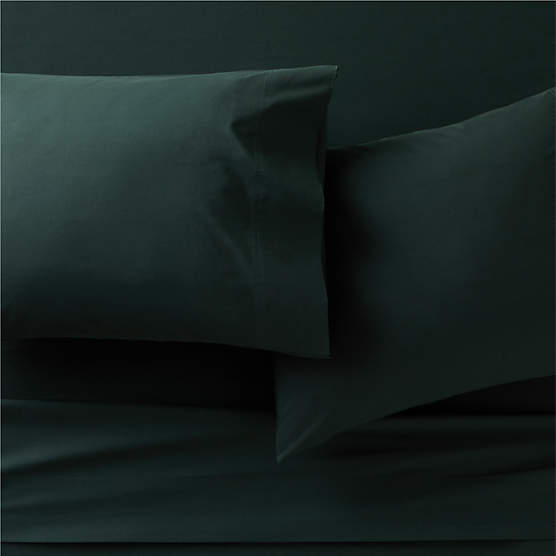 Organic Cotton Percale 400 Thread Count Scarab Green King Sheet Set