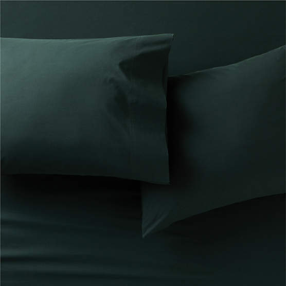 Organic Cotton Percale 400 Thread Count Scarab Green Standard Pillowcases Set of 2