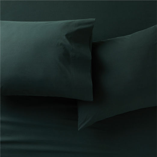 Organic Cotton Percale 400 Thread Count Scarab Green Pillowcases Set of 2