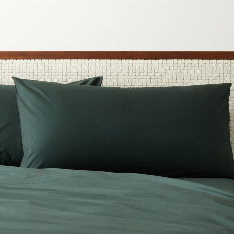 Viewing product image Organic Cotton Percale 400 Thread Count Scarab Green King Pillow Shams Set of 2 - image 1 of 5