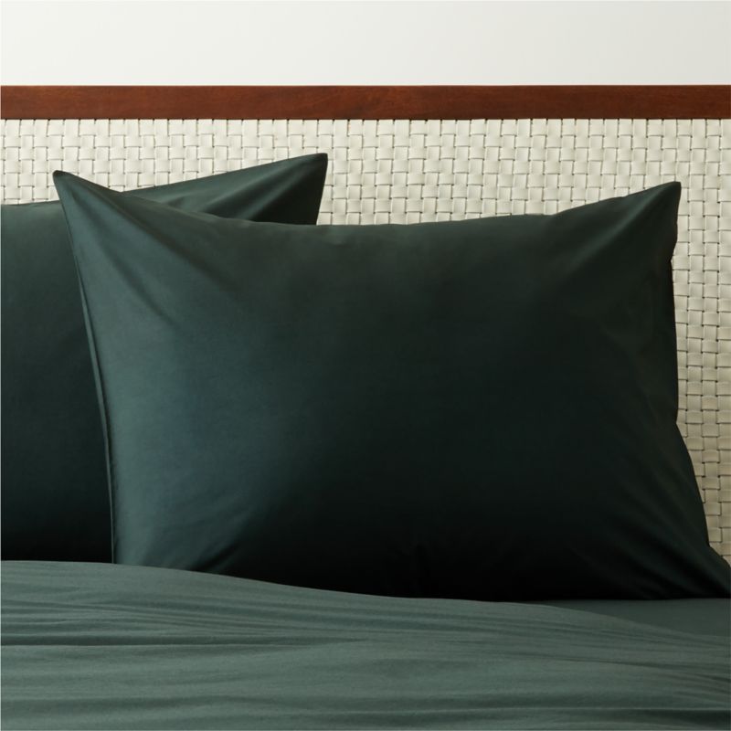 Viewing product image Organic Cotton Percale 400 Thread Count Scarab Green Standard Pillow Shams Set of 2 - image 1 of 4