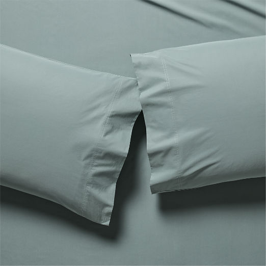 Organic Cotton Percale 400 Thread Faded Teal Pillowcases Set of 2